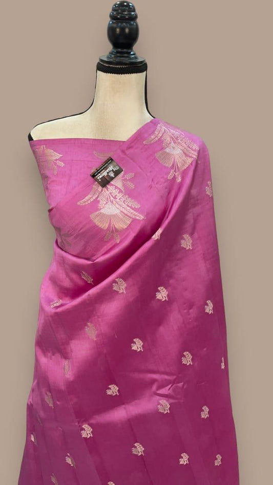 Banarasi PINK  Soft Row mango Silk Saree Latest Trending Pattu Border Design1 😻