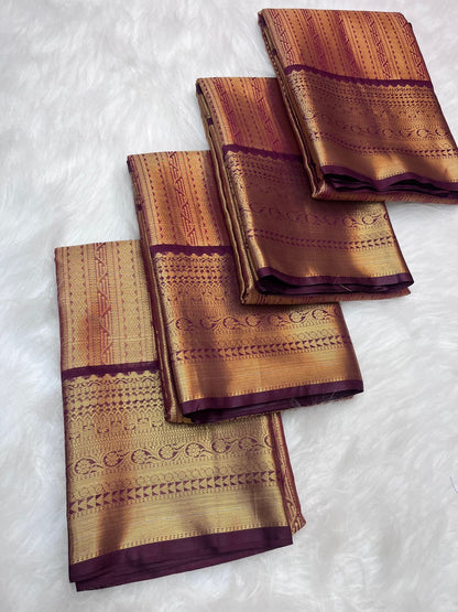 Banarasi brown Soft Silk Saree Fancy all kanchipuram contrast border 1 😻