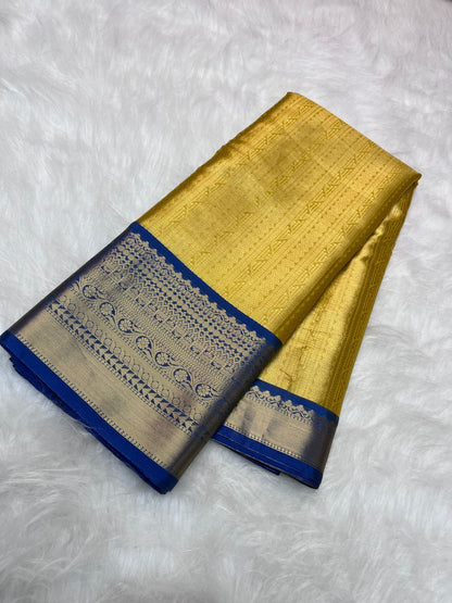 Banarasi  Yellow Soft Silk Saree Fancy all kanchipuram contrast border 3 😻