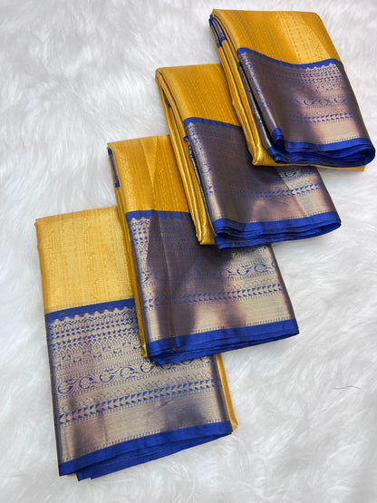 Banarasi  Yellow Soft Silk Saree Fancy all kanchipuram contrast border 3 😻