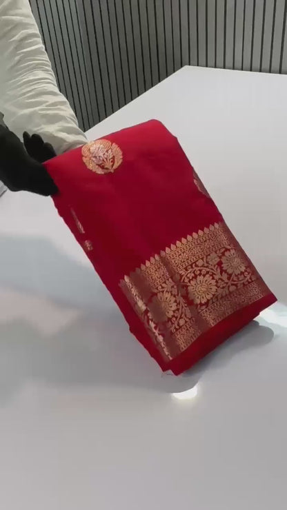 Banaras RED soft row Mango silk saree Latest Trending pattu border design 1😻